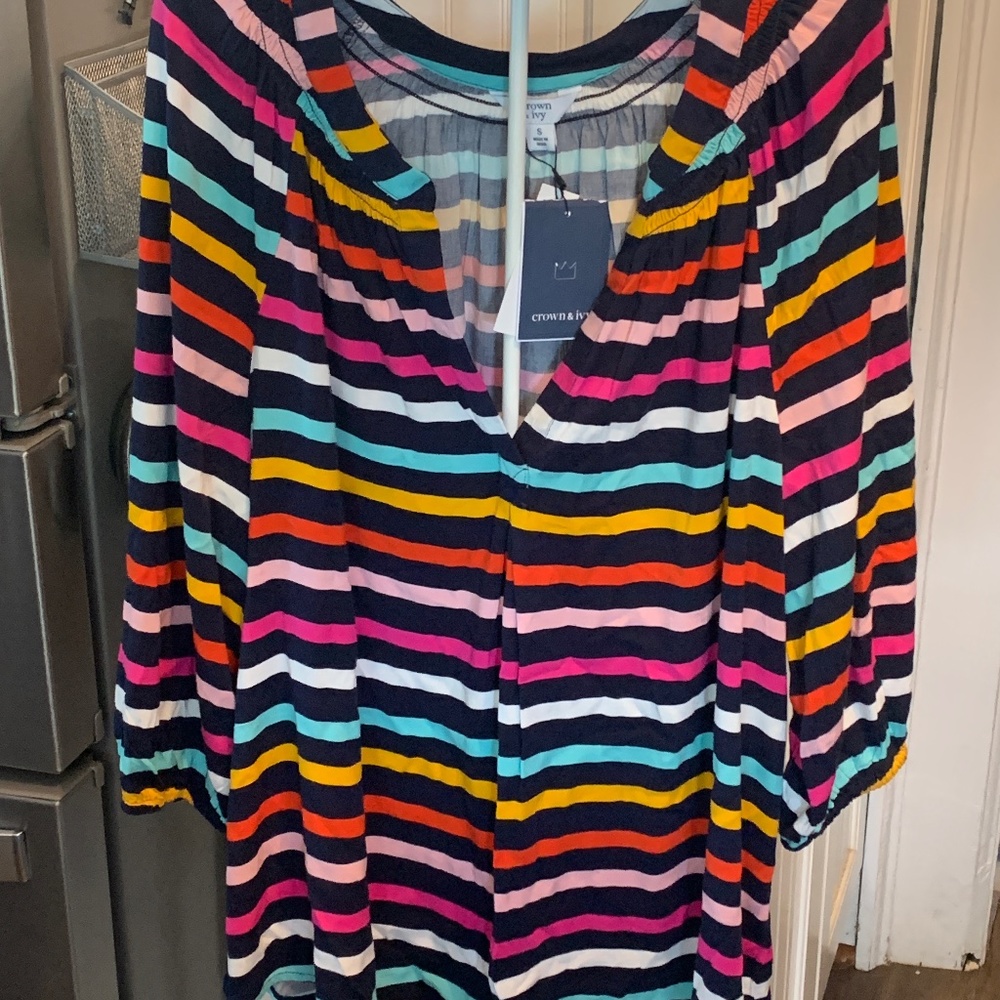 Crown & Ivy multi stripe peasant top nwt. Retail‎ 59.50